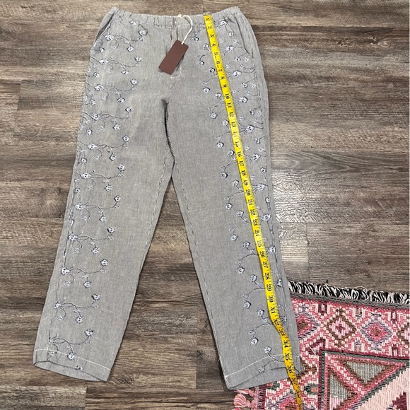 XCVI Pin Stripe Linen Embroidered Pants - Picture 4 of 4